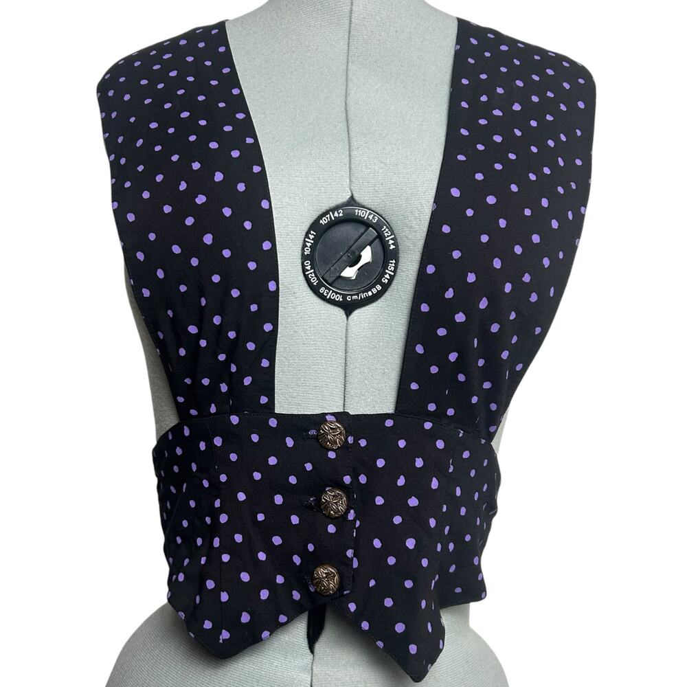 Vintage E.D. Michaels Petites Black and Purple Polka Dot Vest